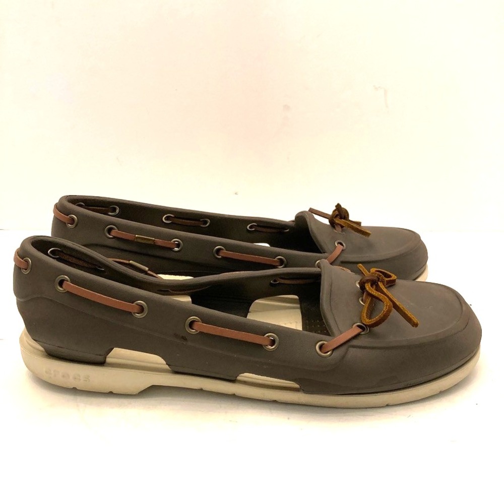 Crocs Boat Shoes‎ Womens 9 Brown Beach Line Deck Slip On Loafer Flat Preppy - Picture 2 of 9